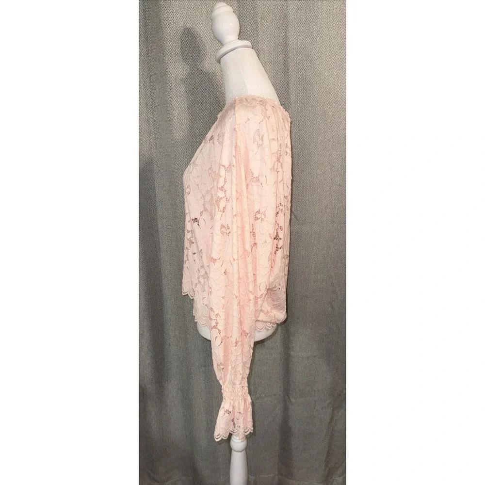 Free People Olivia Balloon Sleeve Lace Top Women's Size XS Pink Ruffle Boho